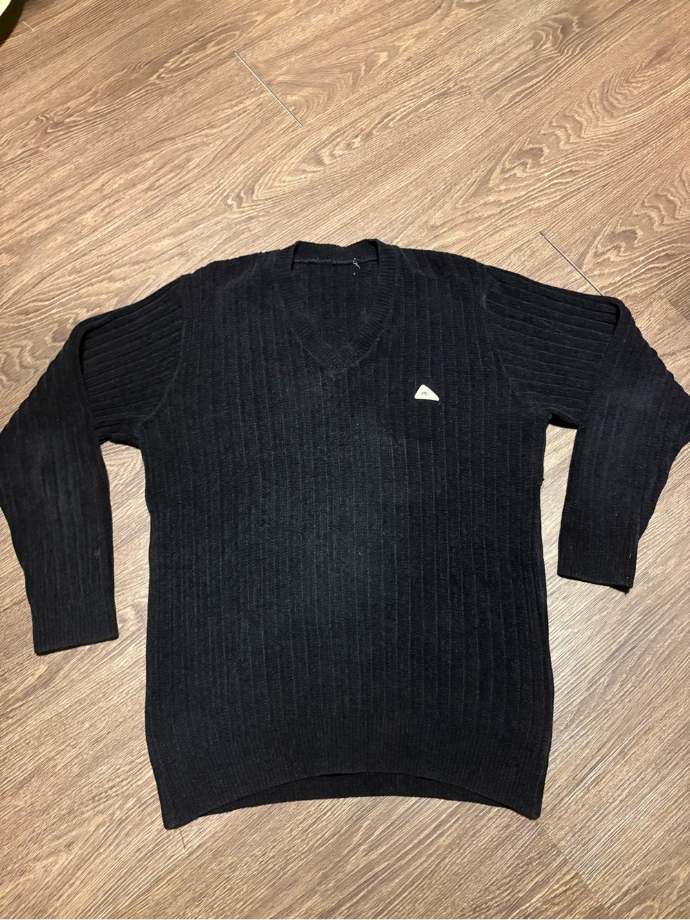Monte Carlo Lambswool Black V-Neck Ribbed Sweater with Chest Emblem